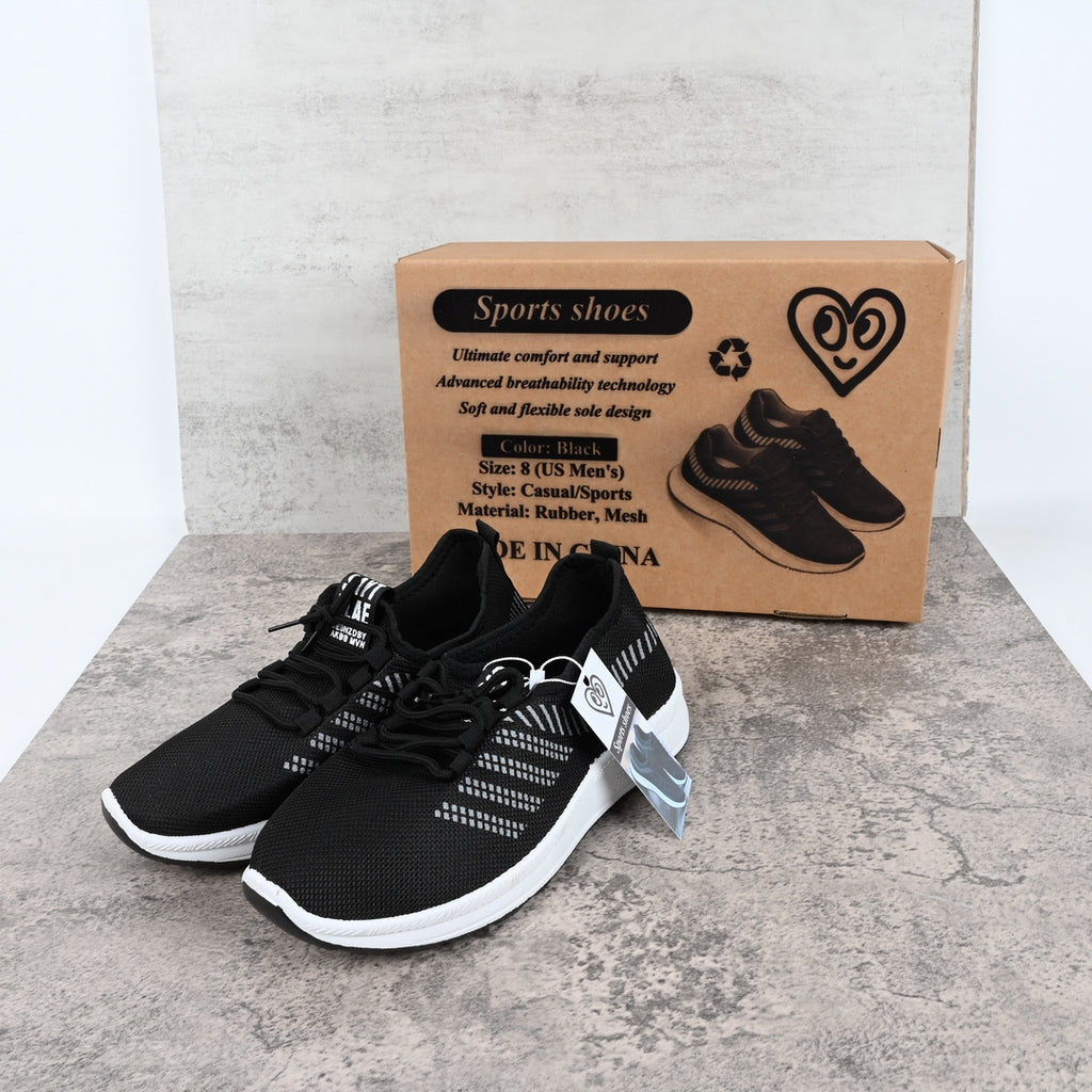 图形商标 Men's Black Breathable Sports Shoes Soft Sole Lightweight Casual Sneakers for Daily Wear