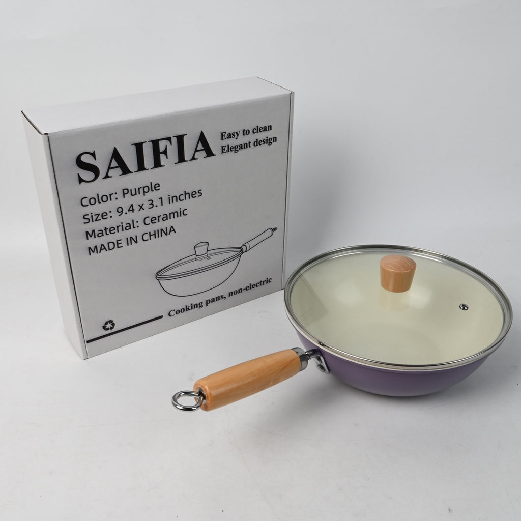 SAIFIA Cooking Pans Non Electric Purple Shell Ceramic Frying Pan Non Stick Even Heat