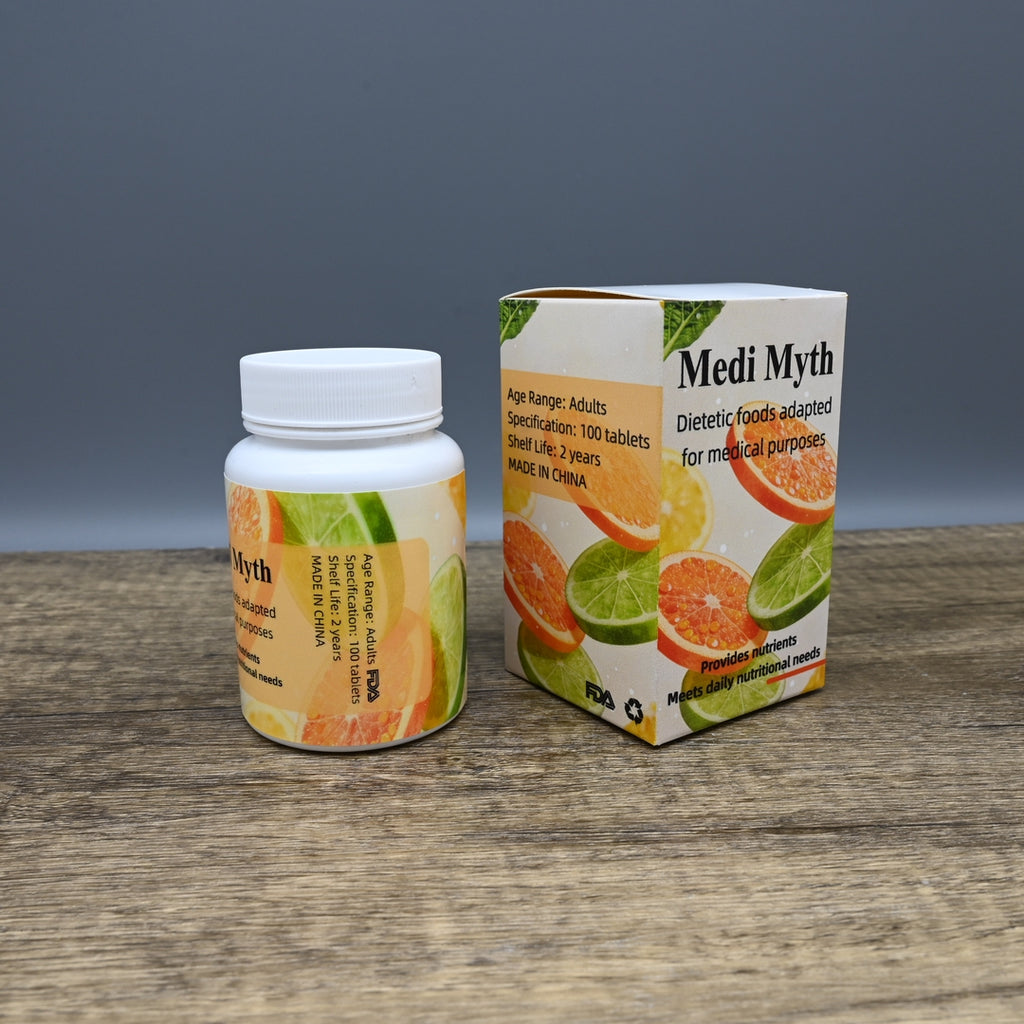 Medi Myth Dietetic Foods Adapted for Medical Purposes Multivitamin Tablets Fruit Flavored with Calcium Iron and Zinc