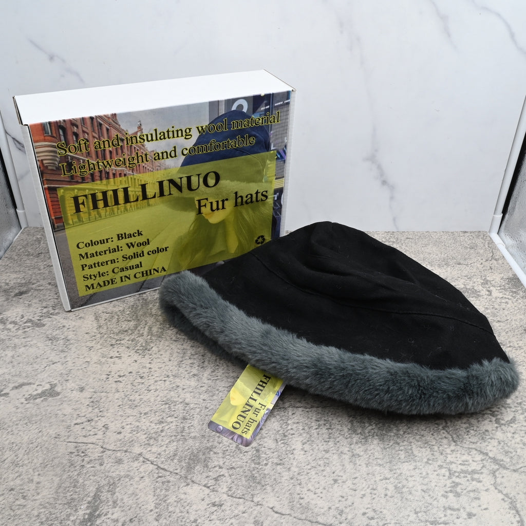 FHILLINUO Premium Winter Fur Hat Thick Plush Fisherman Beanie with Fleece Lining