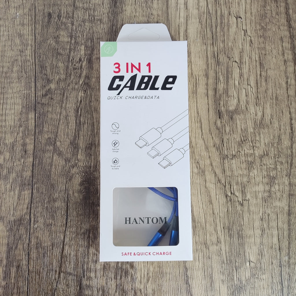 HANTOM High-Quality Nylon Braided 3-in-1 USB Cable | Fast Charging & Transfer