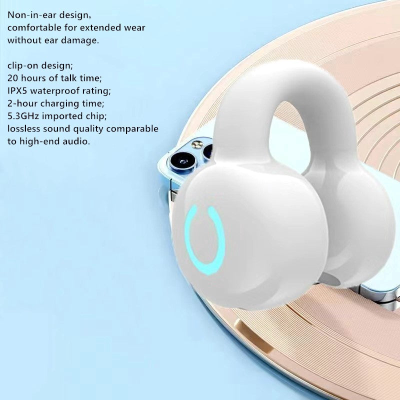 BUNNY CUTE White Sports Clip-On Earbuds Secure Fit Wireless Bluetooth Clip-On Earbuds