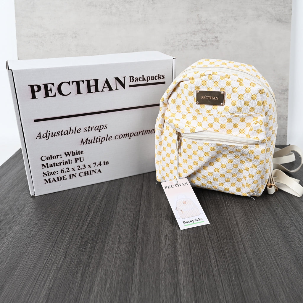 PECTHAN White Backpack Lightweight Durable PU Leather Multiple Pockets for Women Travel and Daily Use