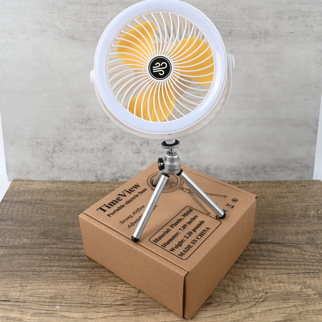 TimeView Portable Electric Fan Camping Outdoor Tripod Fan with Night Light