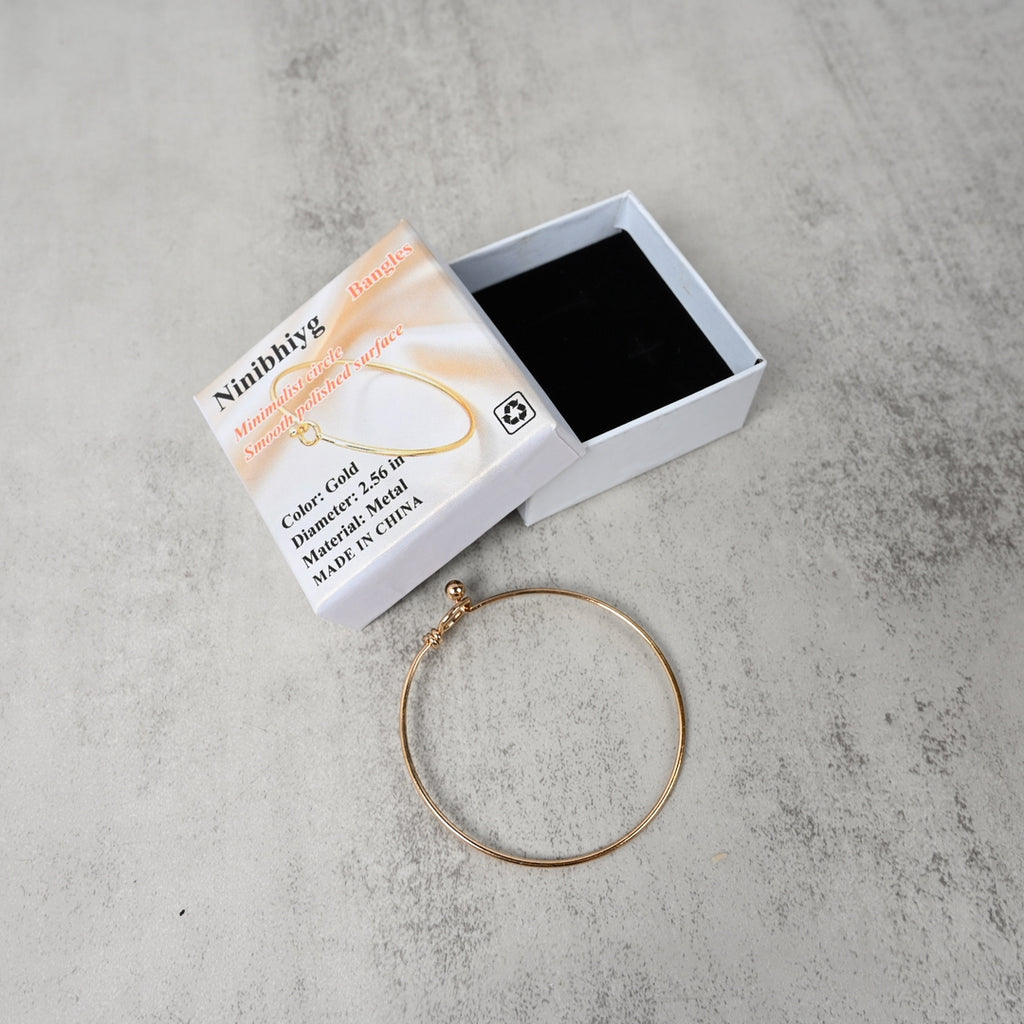 Ninibhiyg Korean Fashion Bangles Gold Minimalist Bangle Smooth Glossy Round Knot Design Flexible Stretch Fit