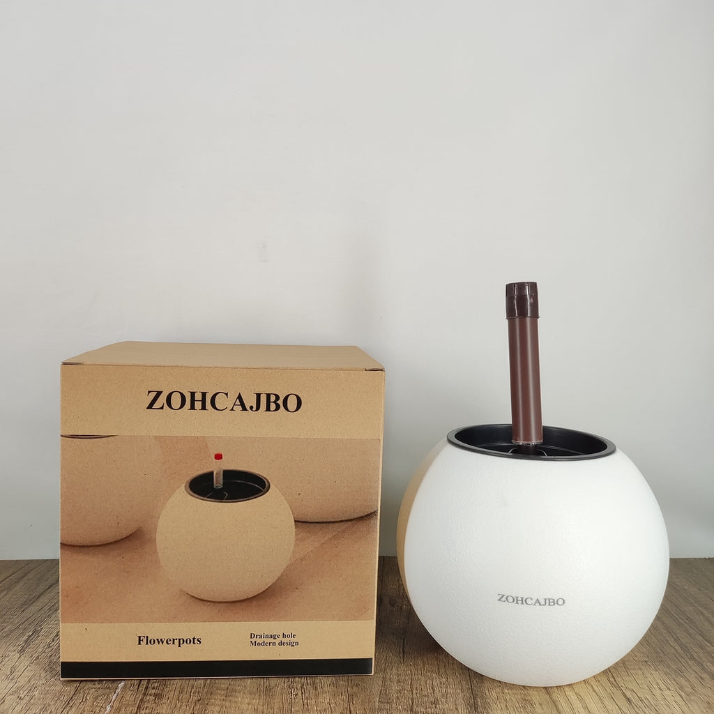 ZOHCAJBO Creative Spherical Plant Pot with Self-Watering System – White