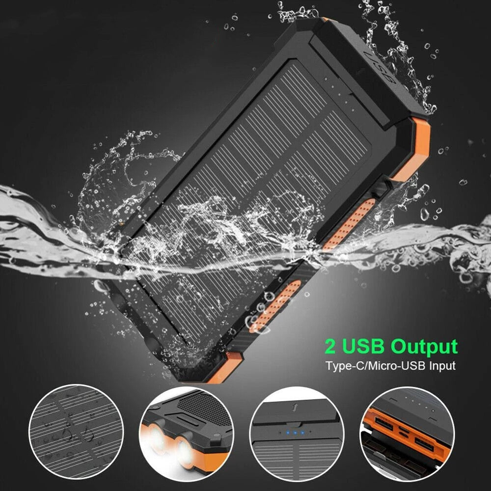 Solar Power Bank 20000mAh with Compass and Waterproof Design - Ultimate Outdoor Companion
