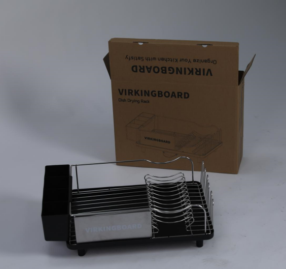 Virkingboard Stylish and Spacious Dish Drying Rack - Silver and Black