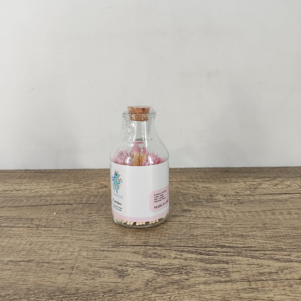 ELFFOG Pink Sakura Glass Bottle Matches, 4" Extra Long Natural Wood Sticks