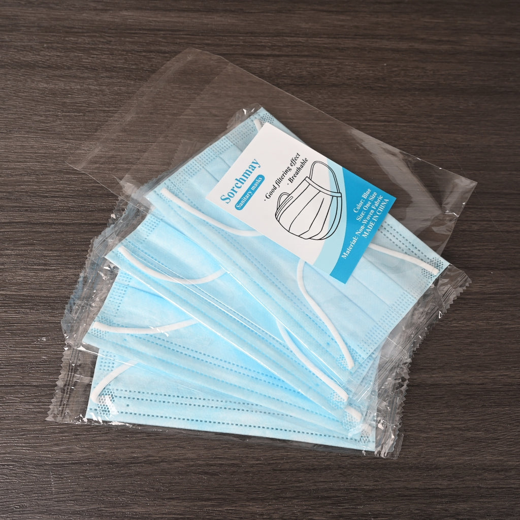 Sorchmay Sanitary Masks Disposable Face Coverings 3 Layer Protection Breathable Comfortable Fit for Everyday Use