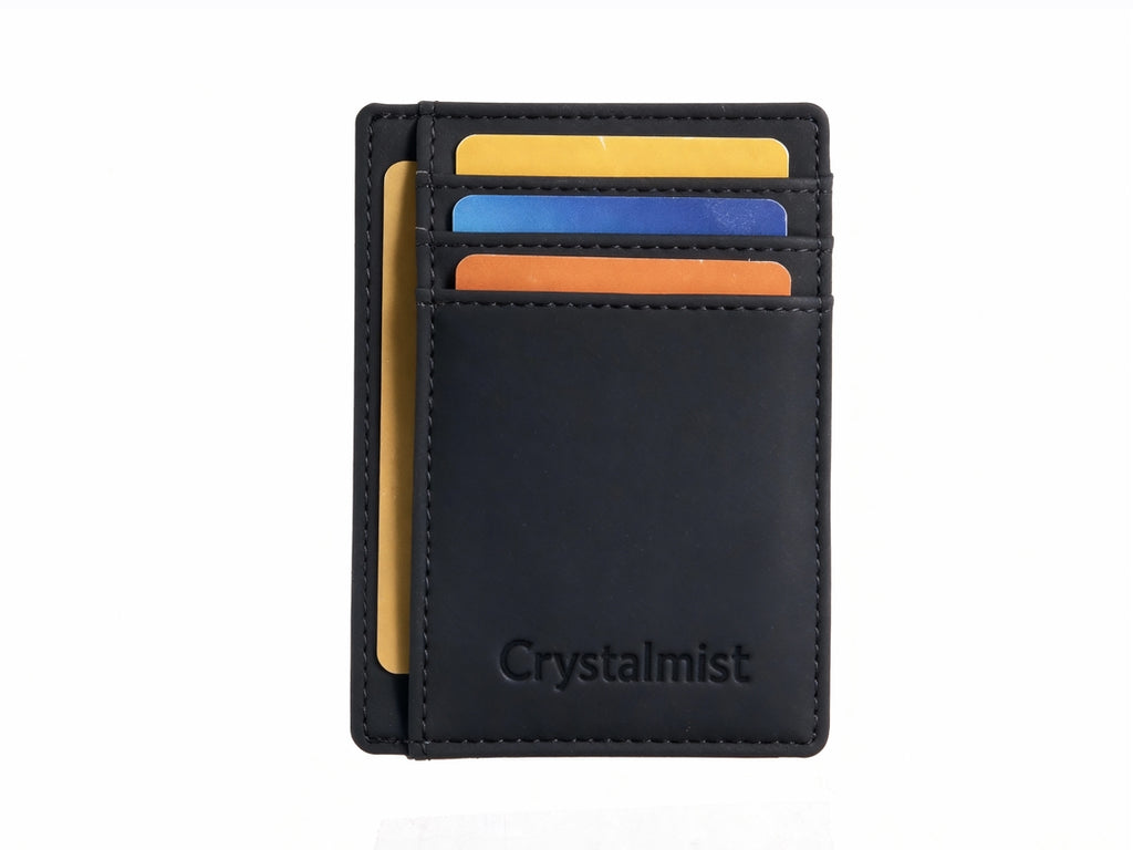 Crystalmist Slim Minimalist Leather Wallet - Front Pocket Design, RFID Blocking Function, Medium Size