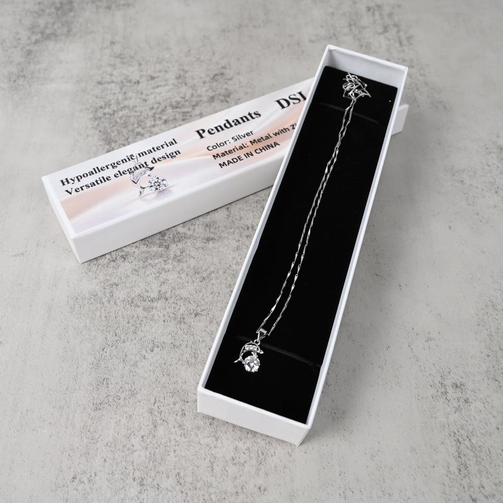 DSLOEBXN Silver Tone Necklace with Pendant 18 Inch Lightweight Lobster Clasp for Daily and Special Occasions