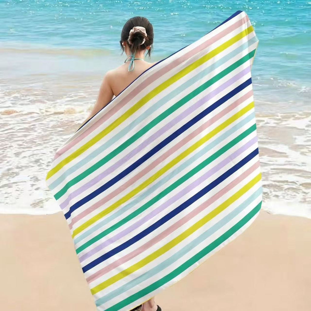 Devil Bear Beach Towel Oversized Rainbow Striped Quick Dry Microfiber Portable for Beach Pool and Gym