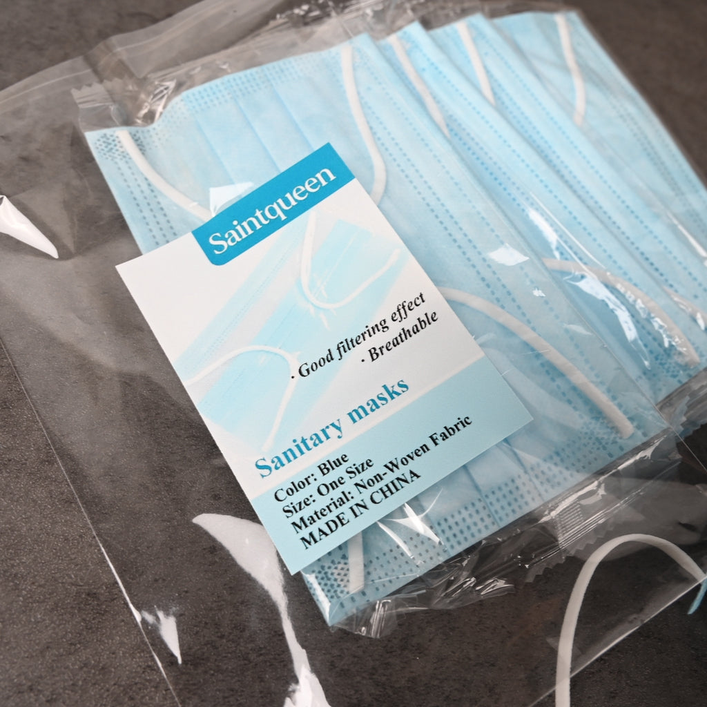 Saintqueen Sanitary Masks Disposable Face Masks 3 Ply Filtration Soft Elastic Ear Loops