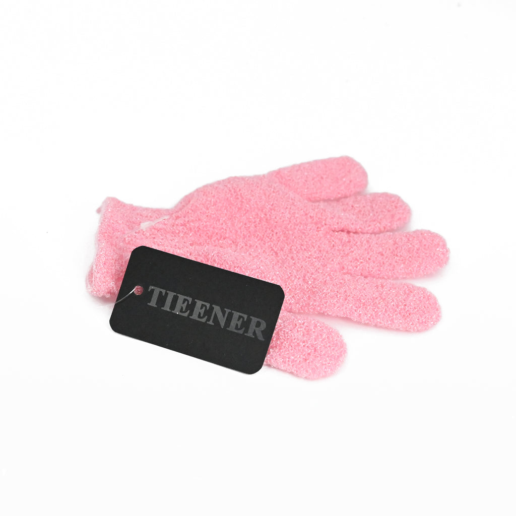 TIEENER Exfoliating Gloves for Bath 1 Pair (Pink)