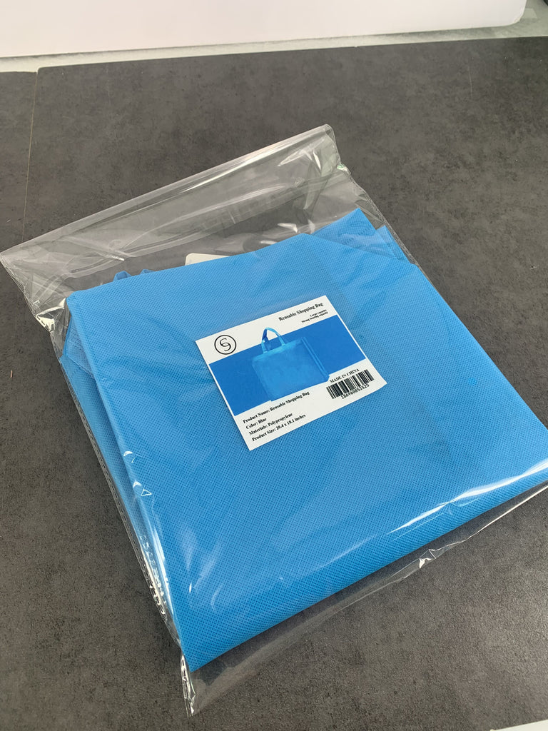 Large Foldable Reusable Shopping Bag Grocery Bags with Handles In Blue