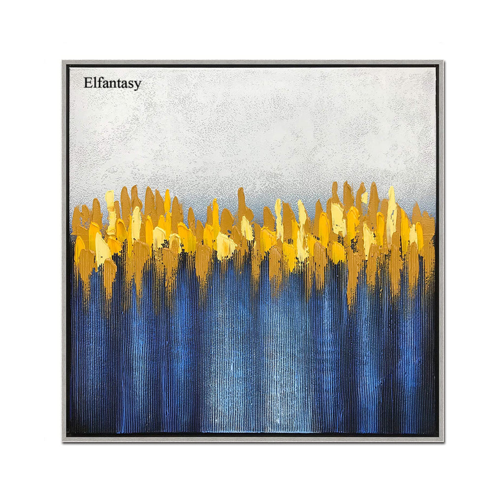 Elfantasy Aquarelles Grey Yellow and Blue Paintings Hand Painted Artwork