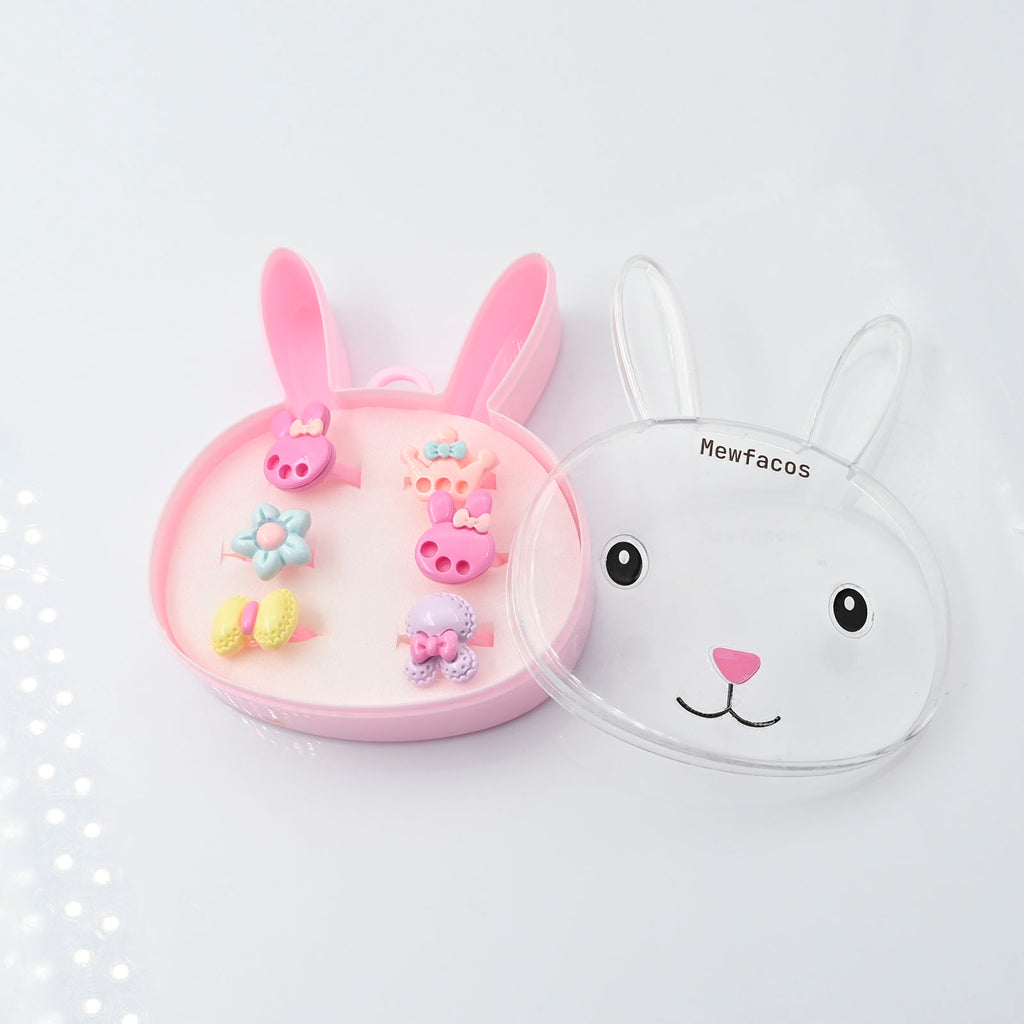 Mewfacos 6PCS Rabbit Charms Cute Rings Children's Jewelry