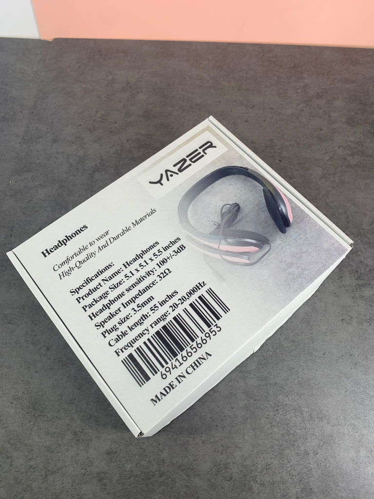 YAZER 3.5mm Wired Stereo Headset Noise Cancelling Earphone High-quality Headphone Adjustable Headband in Pink