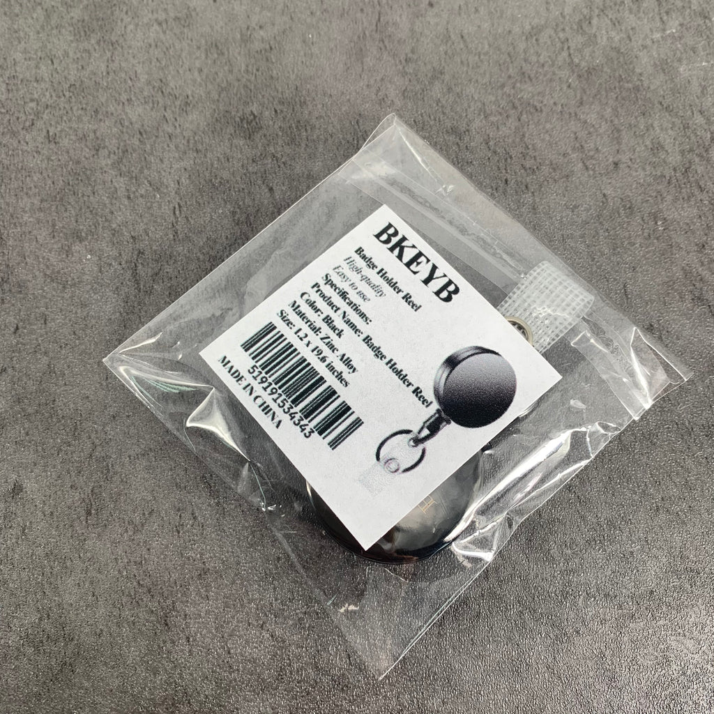 BKEYB Metal Retractable Badge Holder Reel with Clip & Key Ring In Black