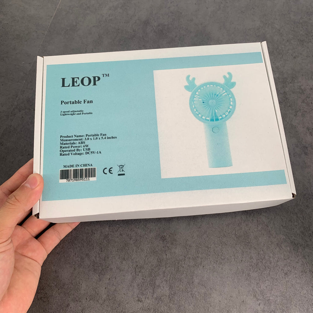 LEOP Handheld USB Rechargeable Fan, Portable Mini Fan Battery Operated Fan In Blue