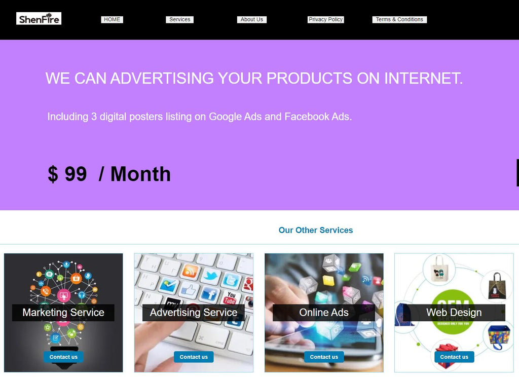 Shenfire Advertising Service on Google & Facebook $ 99 / Month