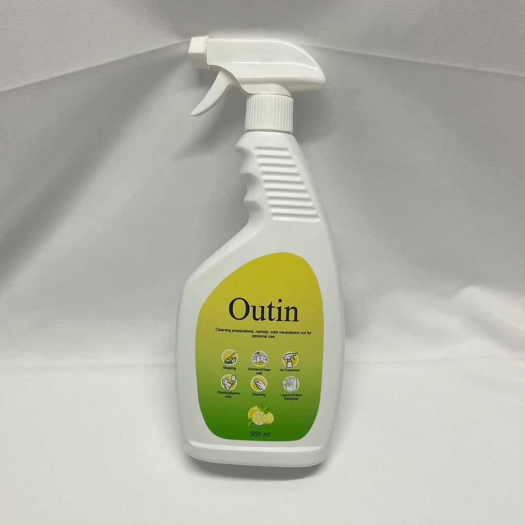 Outin Cleaning preparations, namely, odor neutralizers not for personal use-Premium Cleaning Preparations for a Fresh and Fragrance-Free Environment
